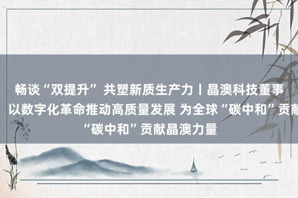 畅谈“双提升” 共塑新质生产力丨晶澳科技董事长靳保芳：以数字化革命推动高质量发展 为全球“碳中和”贡献晶澳力量